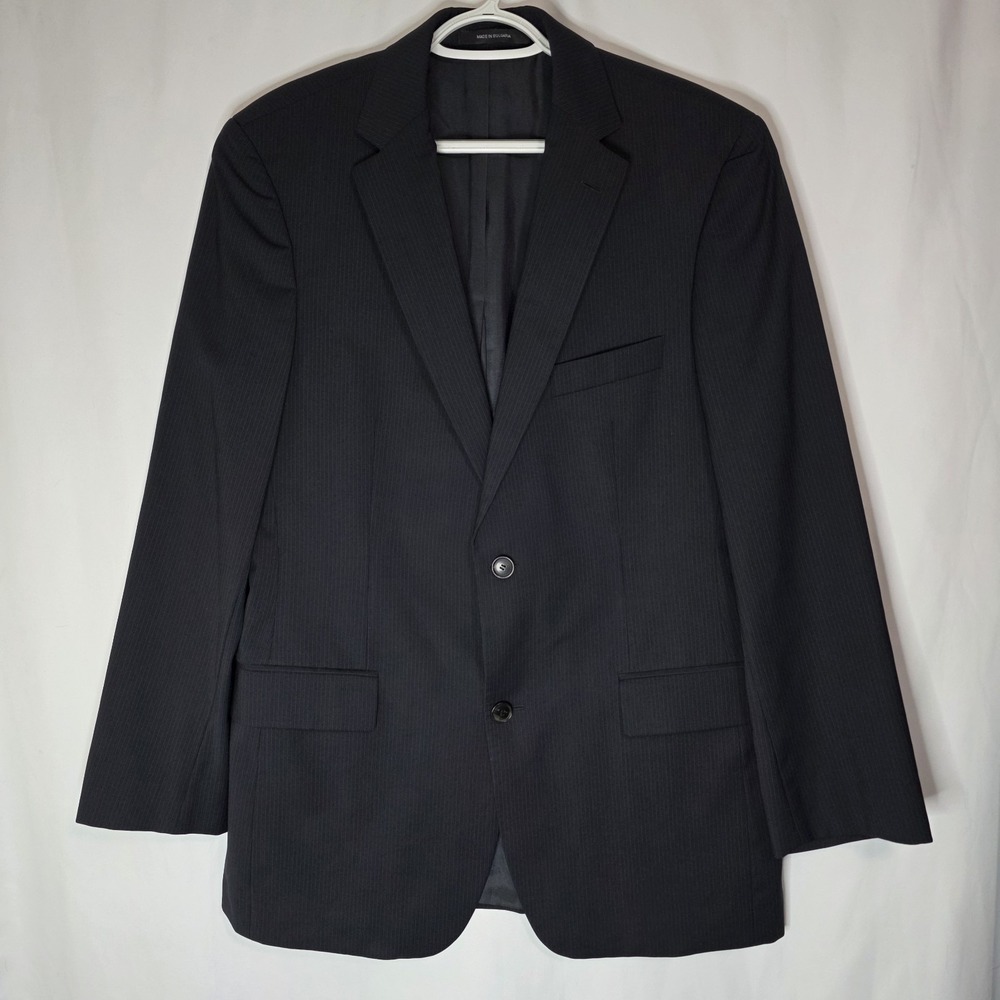 Hugo Boss Pinstripe Wool Blazer Mens 40L Black Super 100 Made Bulgaria